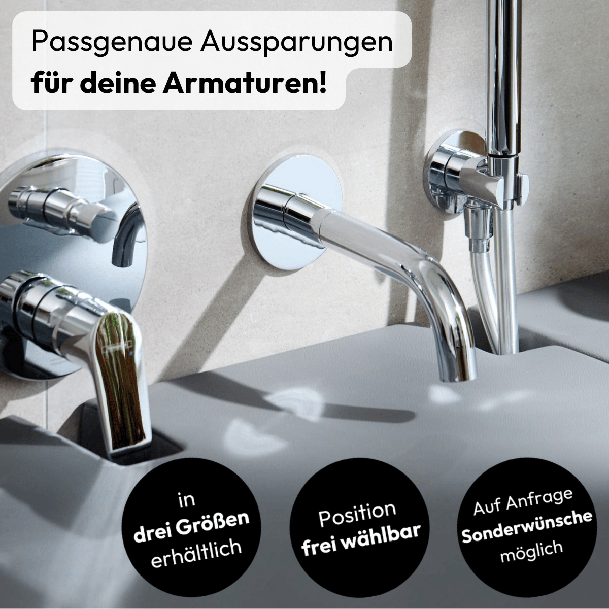 Detaillierte Ansicht einer Aussparung an einer Matti Badewannenabdeckung bzw. Abdeckung Badewanne in der Farbe cognac von hejdeck. Die formschöne Aussparung ermöglicht das durchführen von Brauseschläuchen oder Badarmaturen.