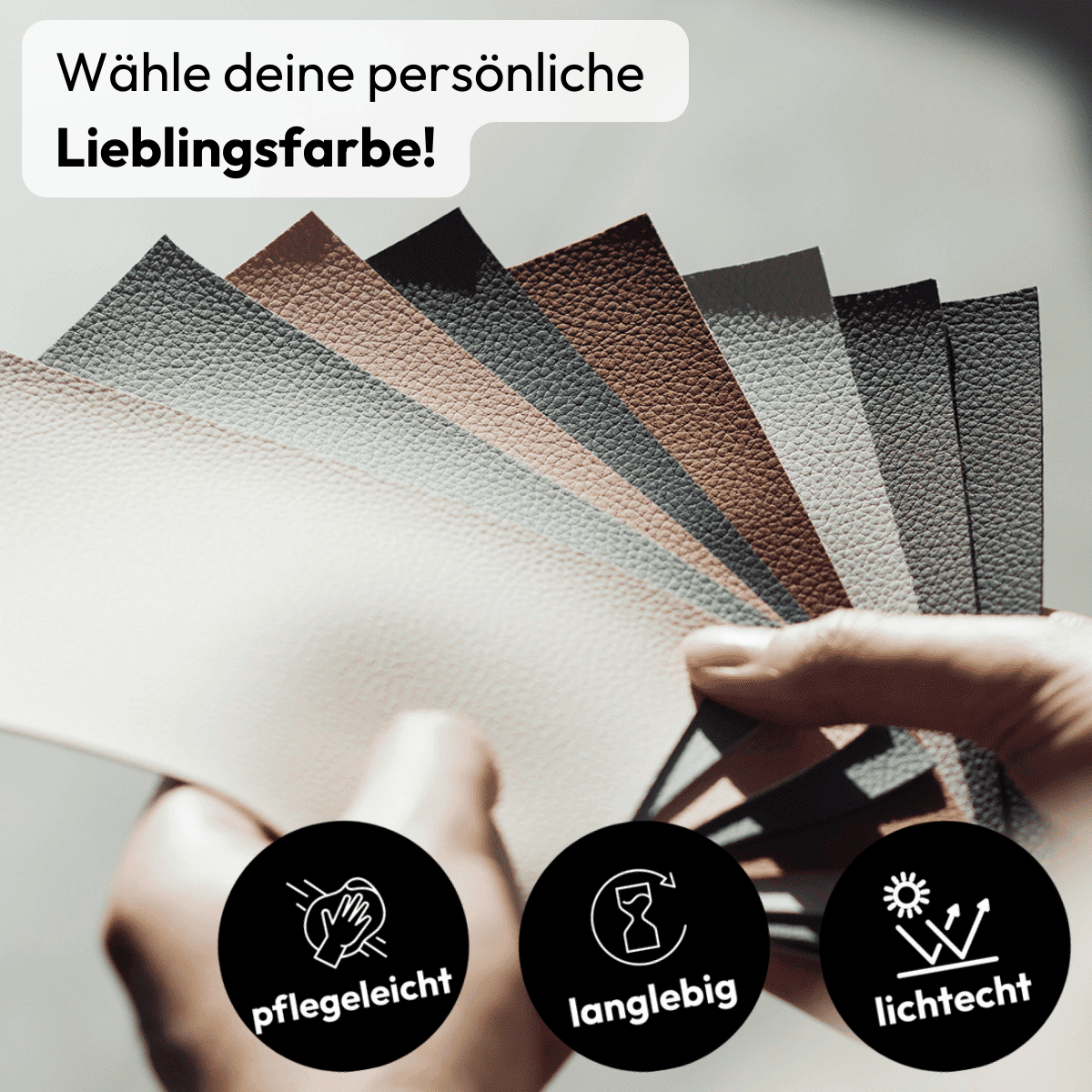 Matti Badewannenabdeckungen können in zehn verschiedenen Farben bestellt werden. Die Stoffe stammen aus deutscher Herstellung und sind besonders pflegeleicht, langlebig und lichtecht.